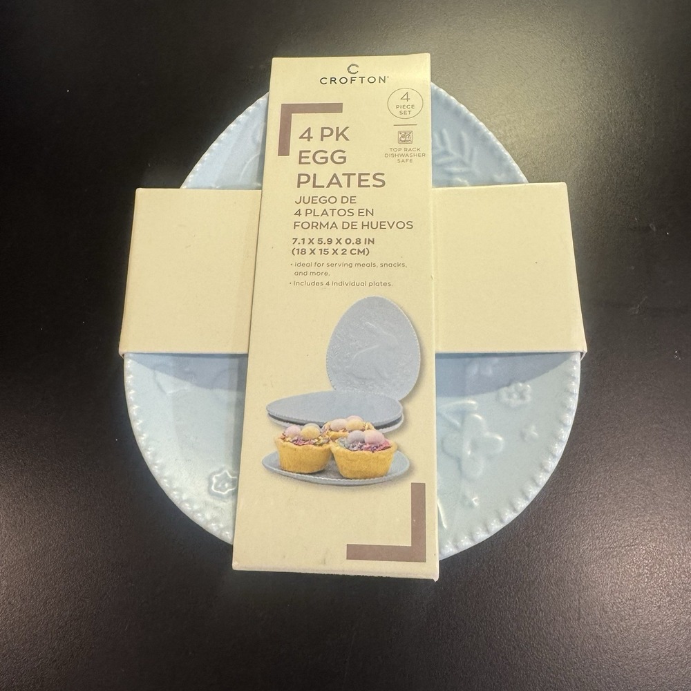 Crofton Stoneware Spring Egg Plates Blue  7"x5.5" (set of 4)‎